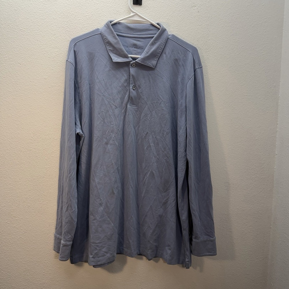 Mack Weldon Polo Shirt Mens XL Blue Long Sleeve Pima Cotton Blend Preppy